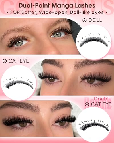 Anime Lash Clusters - Wispy Fairy Eyelash Extensions with C Curl, Waterproof, L-Fluff Variation