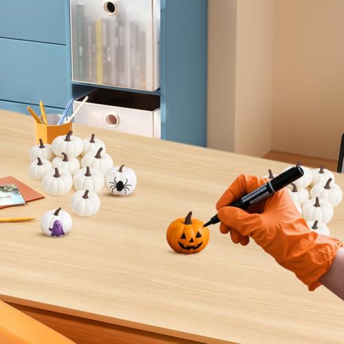 24 Pack White Artificial Pumpkins for Fall Decor, Rustic Foam Halloween & Thanksgiving Centerpieces