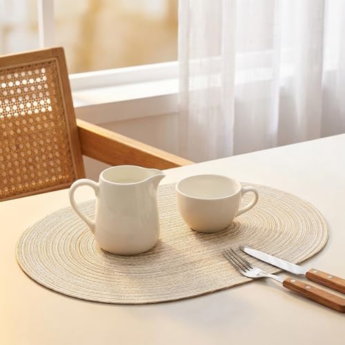 Oval Woven Placemats Set of 8 - Durable Polyester Table Mats for Dining - Beige