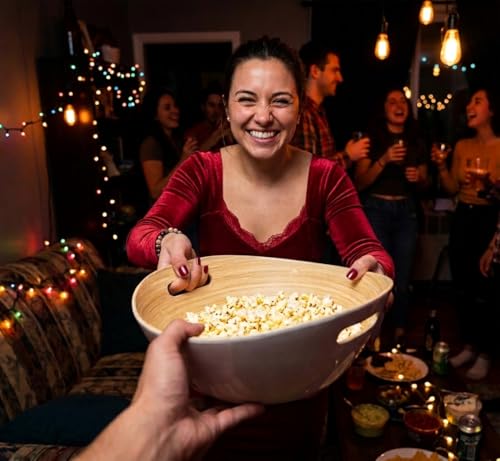 Purelite Solid Reusable Bamboo Popcorn & Snack Bowl - Large Family Serving Bucket
