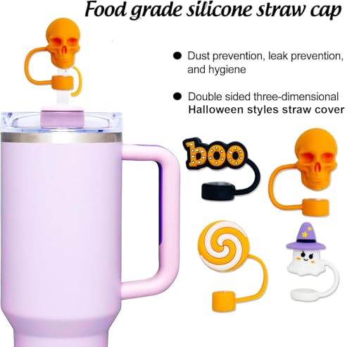 Halloween Silicone Straw Toppers for Stanley 30 & 40 Oz Tumblers - 9 Pack