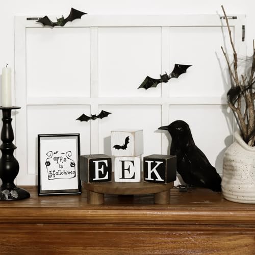 Halloween Table Decorations 4-Pack Farmhouse Ghost Sign Set - Indoor Tiered Tray Decor