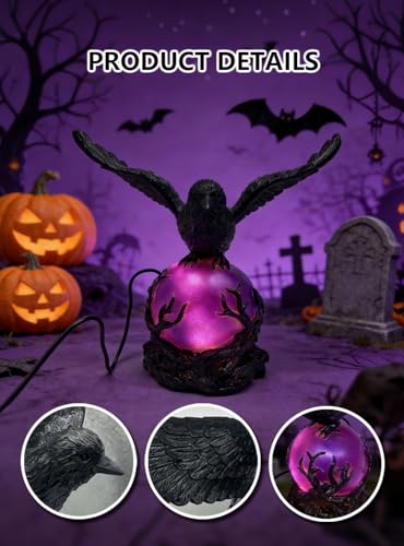 Gothic Raven Night Light - Resin Crow Figurine Lamp, Witch Decor - Birds-A-Large