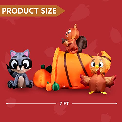 Inflatable Woodland Animals with Cornucopia and LEDs - 7 FT Thanksgiving Yard Decor