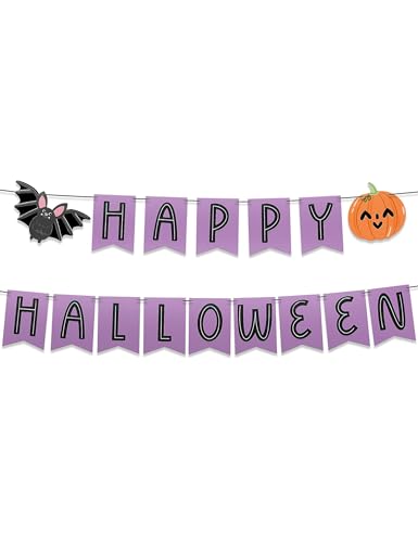 Halloween Banner Indoor Party Decor - Spooky Bat & Pumpkin Design - 115 Inch