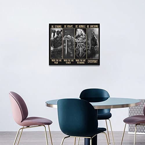 Viking Warrior Wall Art Canvas Print - Motivational Home Decor for Bedroom & Living Room 20x16