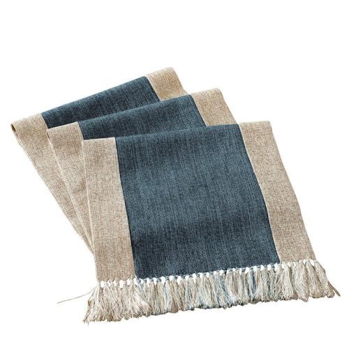 Blue Rustic Table Runner with Fringe 15 x 108 Inches - Handmade Home Decor Variation