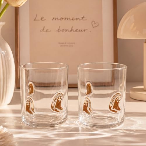14 oz Stemless Juice Glasses Set - Elegant Brown Boot Design for Wine, Cocktail & Drinkware