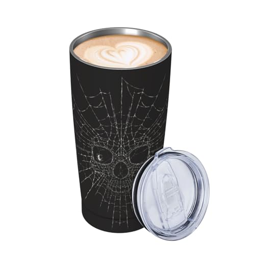 FEYAMYUN Halloween Spider Web Skull 20oz Insulated Travel Mug - Black