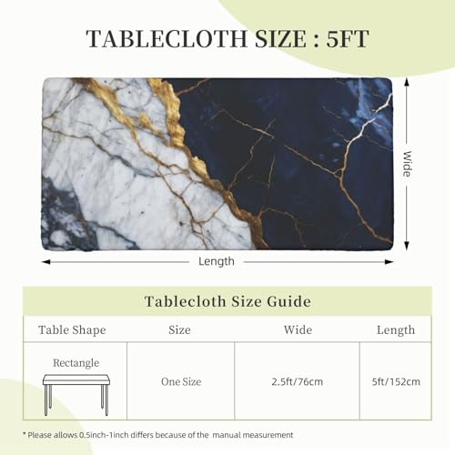 Black and White Marble Texture Tablecloth - 50 x 25 Inches Rectangular with Elastic Edge, Washable Kitchen Dining Cover - Fiokroo