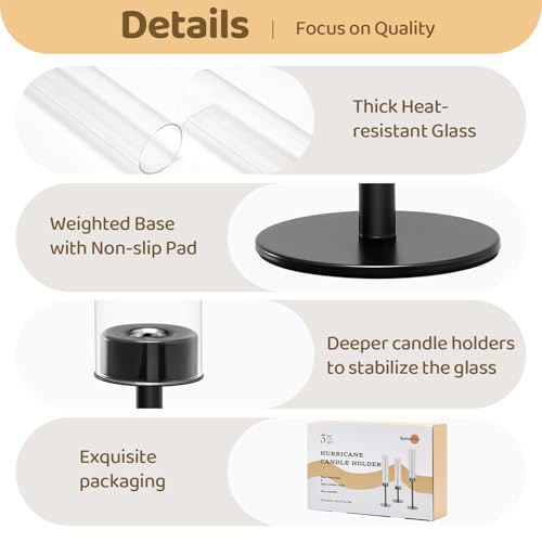 Black Hurricane Glass Candle Holders Set of 6 Tall Taper Candlestick Holders - Black / 6