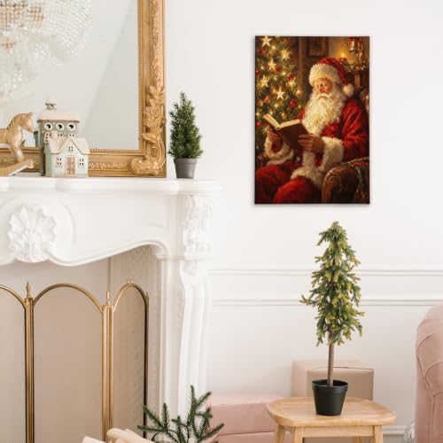 Christmas Santa Wall Art Canvas - Framed 11x14 Inches - Holiday Decor - Read Variation