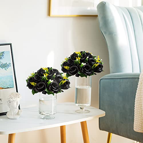 Wedding Flower Centerpieces Set - Black Silk Flower Balls, 10 Pack - 10" Diameter