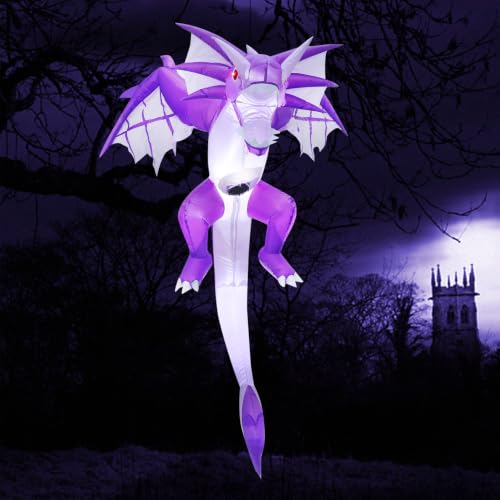 Inflatable Halloween Dragon Yard Decoration with LED Lights and Wings - 6ft Outdoor & Indoor