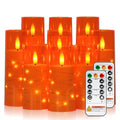 Raycare 9 Pcs Orange Flameless Candles with Remote Timer & Fairy Lights
