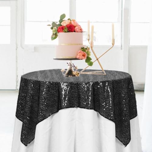 Sequin Tablecloth 72x72 Inch Square Black Glitter Party Wedding Decor - ShinyBeauty
