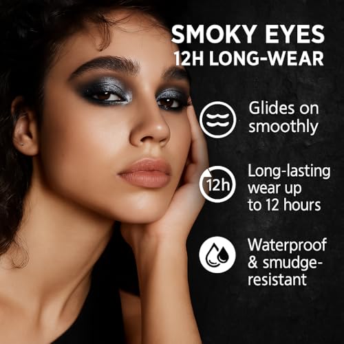 GOERTI Smoky Eyeshadow Palette - 16 Matte & Shimmer Black Silver Gray Variations