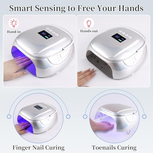 Rechargeable UV LED Nail Lamp - Portable Cordless Gel Dryer with Auto Sensor & 4 Timer - Silver
