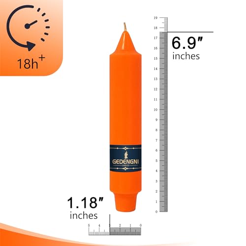 Orange Taper Candles 7 Inch - Unscented Dripless Long Burning for Wedding & Home Decor - Gedengni 4 Pack