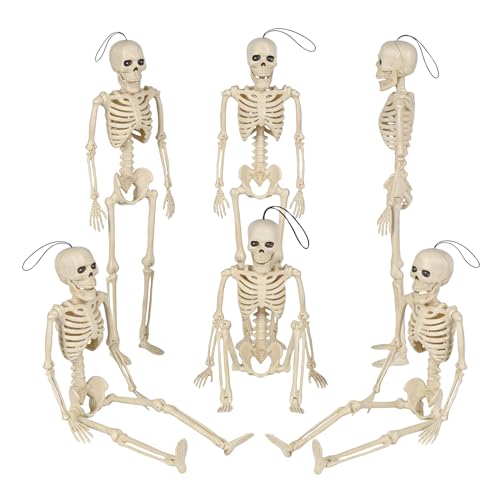Halloween Skeleton Decorations - 16 Inch Full Body Posable Skeletons, White, 6-Pack
