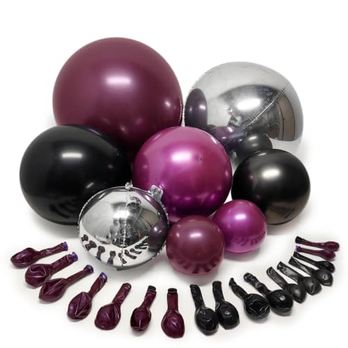 Black Purple Balloon Arch Kit Double Stuffed Purple Silver Foil Balloons
