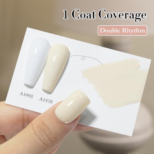 Double Rhythm Gel Polish 15ML - Sheer Beige White, Same Color, Soak Off Art Manicure