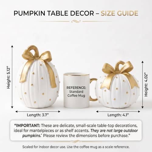 White and Gold Pumpkin Decor Set - 2 Fall Thanksgiving Figurines