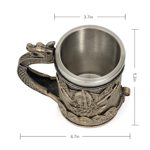 Brown Viking Beer Mug with Dragon Handle, 18 Oz Coffee Cup, Medieval Style