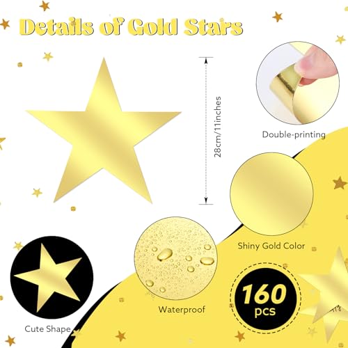 Gold Star Cutouts - 160 Large 11 Inch Party Decorations - Gold Glitter