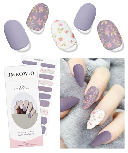 Semi Cured Gel Nail Art Sticker Wrap - White Purple Flower, 20 Strips