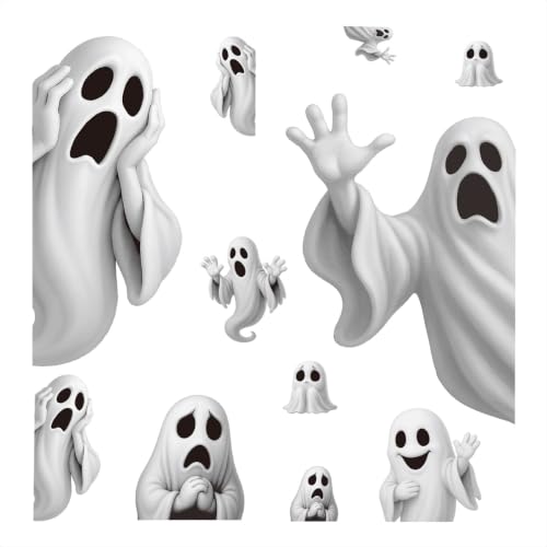 Halloween Window Clings Set - Ghost Decals for Glass Windows & Doors W-6