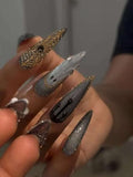 Halloween Press On Nails Long Black - 24 Pieces, Fall Style, Almond Shape