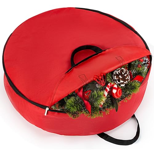 24 Inch Christmas Wreath Storage Bag with Handles - Holiday Decor Organizer