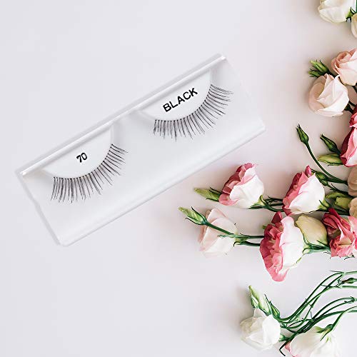 False Eyelashes 70 Flirty Style - Black, Reusable Strip Lashes 4-Pack