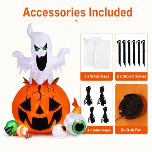 8FT Halloween Inflatable Ghost and Pumpkin Yard Decor with Colorful LED Lights