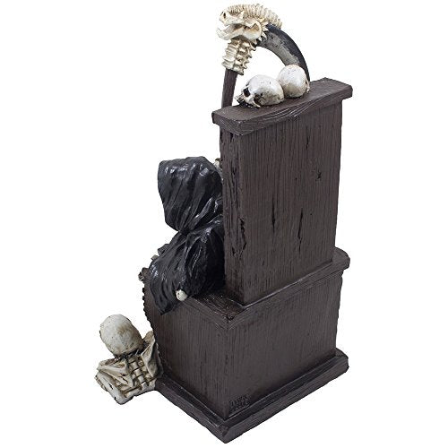 Spooky Grim Reaper Sitting on Bone Throne Halloween Decor Statue, Gothic Horror Gift