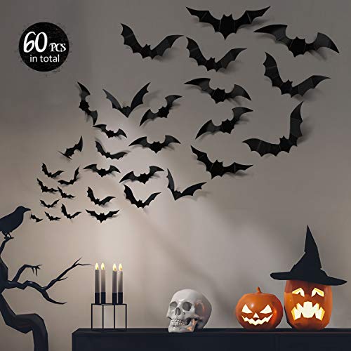 Halloween 3D Bat Decorations Set - 60 PVC Flying Wall Stickers for Party & Home Decor