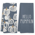 Hello Pumpkin Kitchen Towels Set - Dusty Blue, 16x24 Inches, Pack of 2 — Fall Holiday Decor