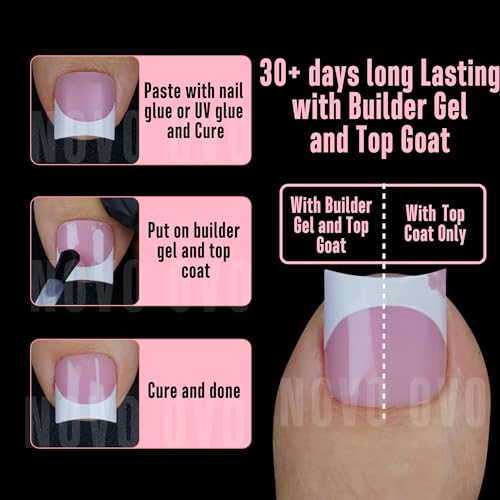 Short Sharp Square Toe Nail Tips with Moon Curve, French White & Berry Pink Set