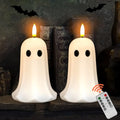 Halloween Ghost Candle Lights 2pcs with Remote - Flameless LED Ghosts with Timer, Indoor Outdoor Spooky Decorations
