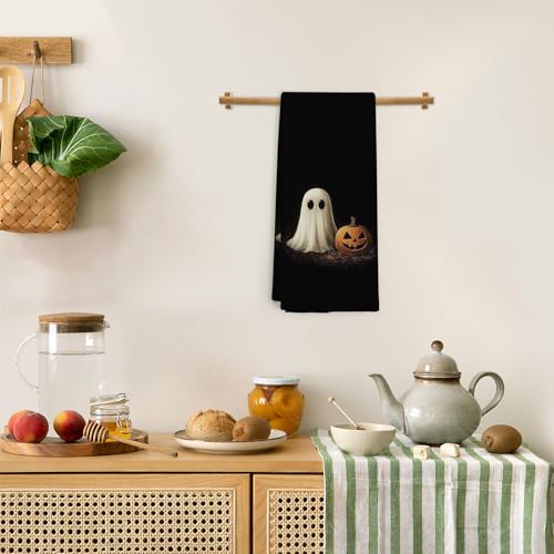 Halloween Ghost Kitchen Towels - Vintage Fall Ghost Hand Towels for Bathroom & Kitchen, 16x24 Inch, Ghost Pumpkin Variation