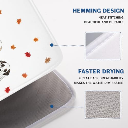 Halloween Ghost Dogs Pumpkin Dish Drying Mat - 18x24 Inch Microfiber Kitchen Counter Pad - Fall Leaves Design