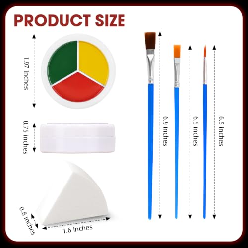 Face & Body Paint Kit 3 Colors with Sponges & Brushes - Set 06