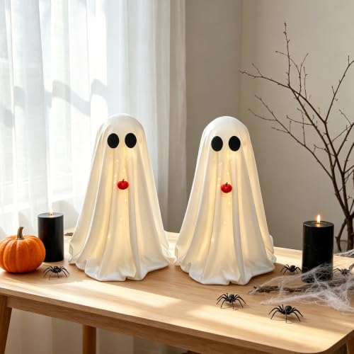 Halloween Ghost Decorations with Pumpkins – Battery-Operated LED Spooky Yard Decor