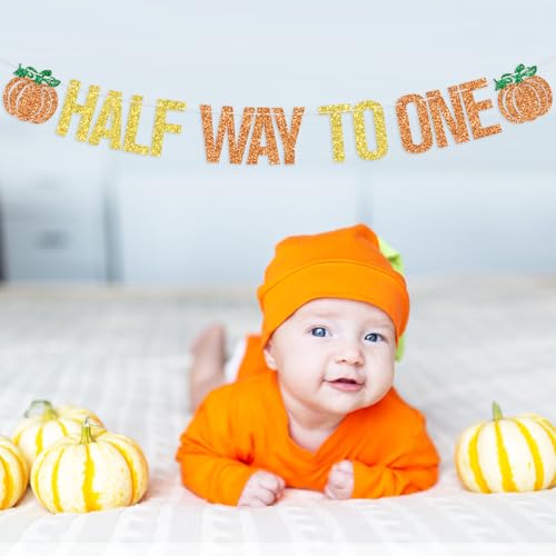 Fall Pumpkin Half Way to One Banner - Baby Shower & Birthday Decorations