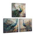 Colorful Peacock Wall Art Canvas Prints Set - 12x12 Inches, 3 Pieces - Elegant Bedroom & Bathroom Decor