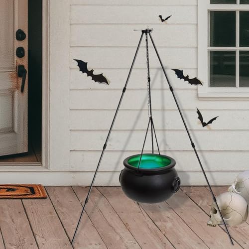 Large Outdoor Witches Cauldron with LED Light and Tripod for Halloween Yard Decorations