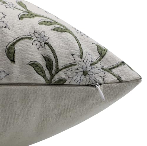 White 20x20 Cotton Block Print Throw Pillow Cover Cushion Case - Handmade, Decorative, Outdoor Friendly