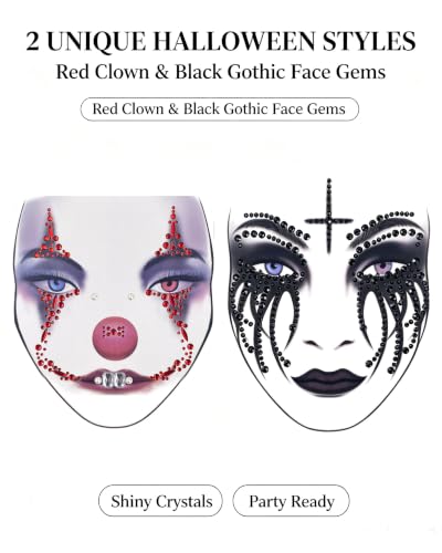 2 Piece Halloween Face Gems Rhinestone Stickers for Makeup & Costume