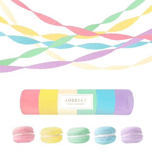 Pastel Crepe Paper Streamers Party Decorations - 6 Rolls, 81 Feet Each